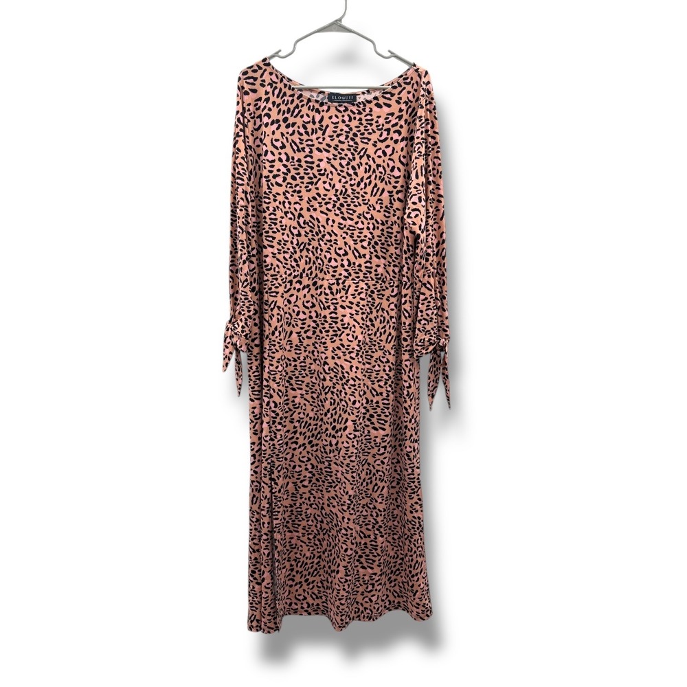 Eloquii NWT Animal Print Maxi Dress Size 22 Tie Sleeve Pink Party Style